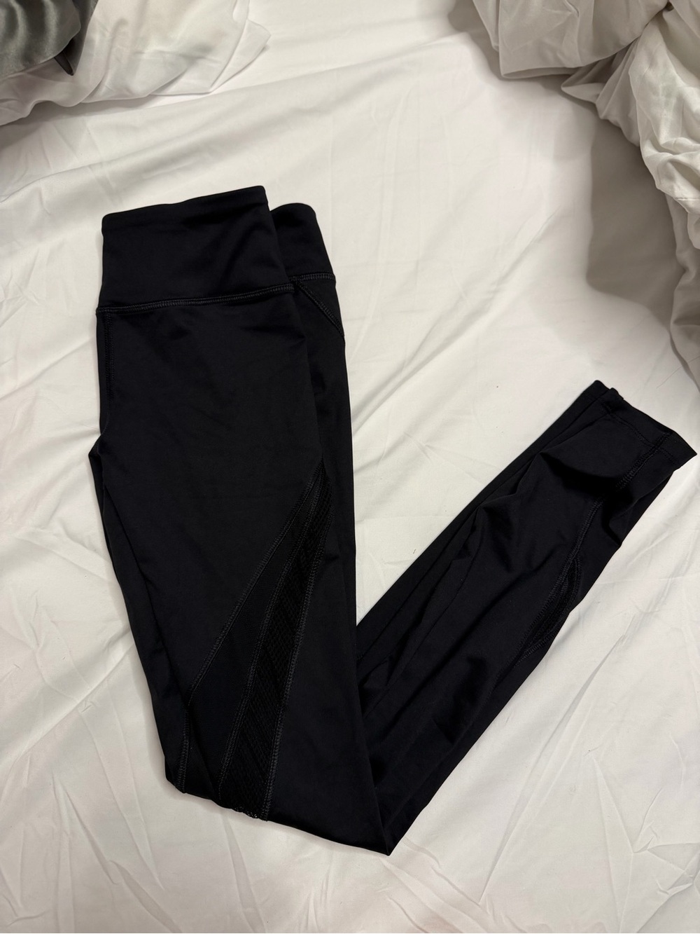 Black High-Waist Athletic Leggings with mesh detail